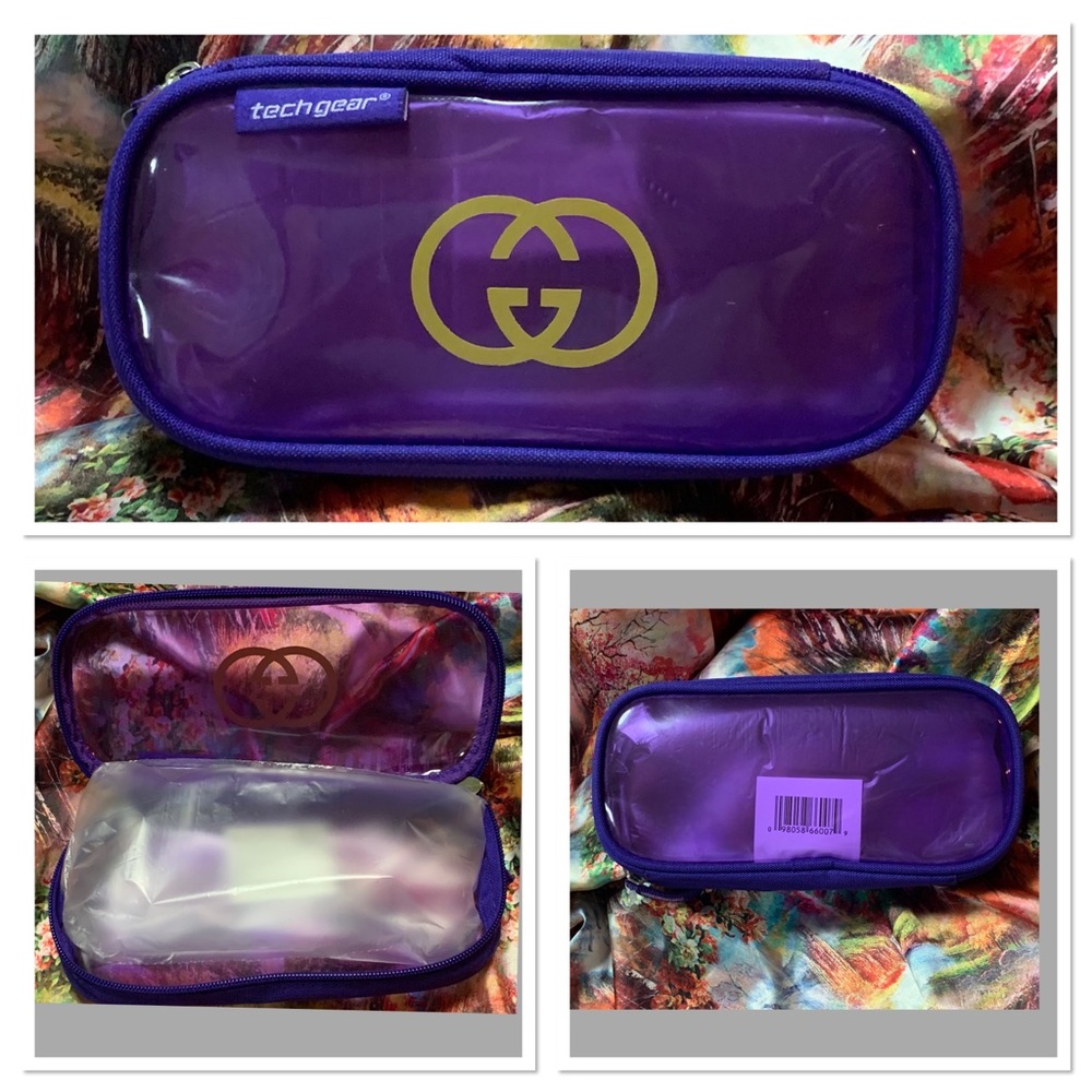 Multi-purpose bag 8.5” long purple & gold zipper